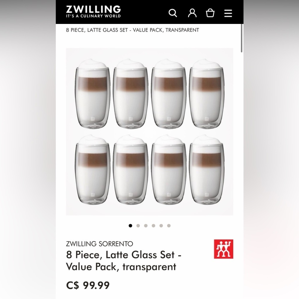 ZWILLING SORRENTO
8 Piece, Latte Glass Set